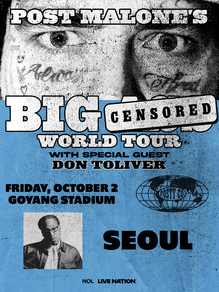 고양종합운동장 주경기장에서 열리는 Post Malone BIG ASS World Tour Seoul 공식 포스터