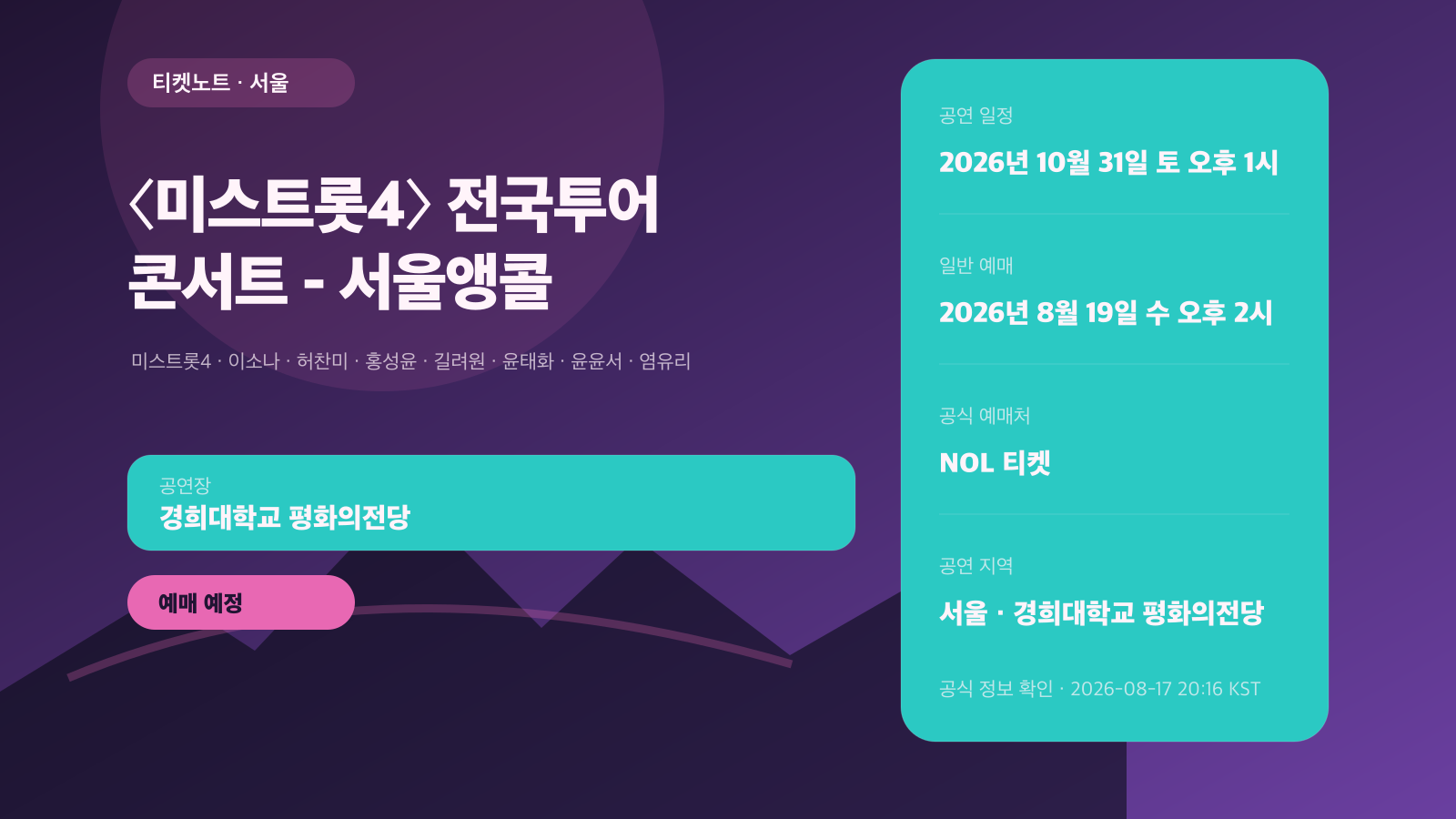 미스트롯4 서울 앵콜 예매|TOP7·회차·SR·R석 공연 정보