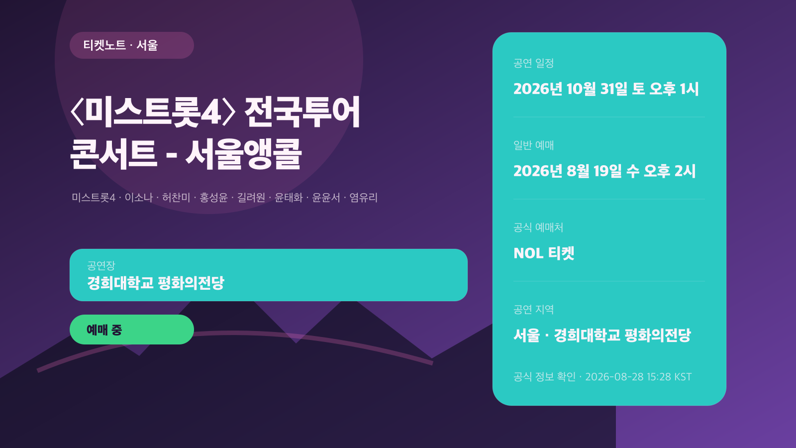 미스트롯4 서울 앵콜 예매|TOP7·좌석·회차·가격 공연 정보